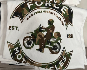 Force Motorcycles T-Shirt - White with Camo Logo